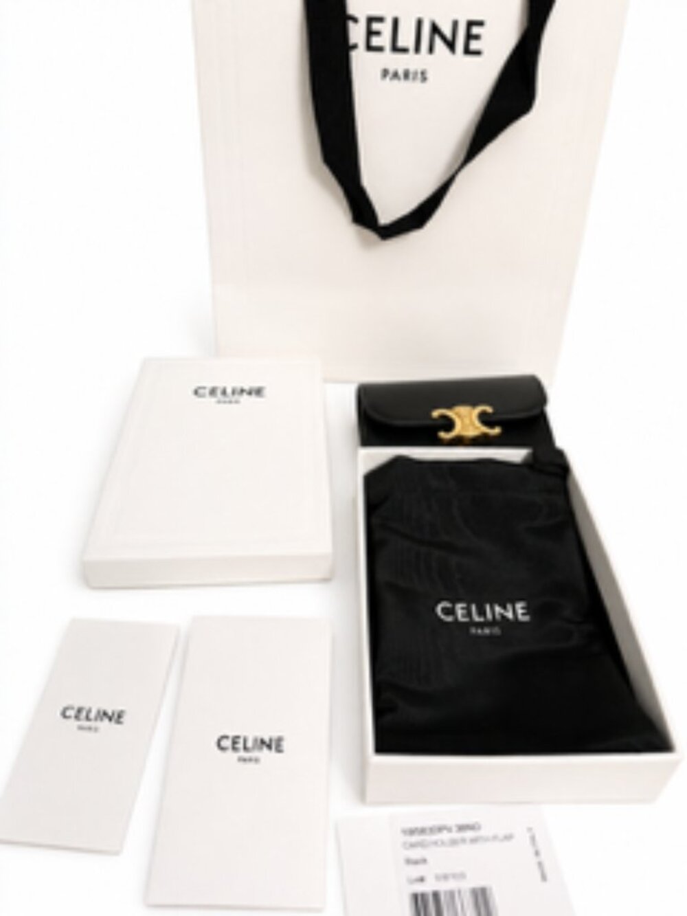 Celine Triomphe Card Holder with Flap in Shiny Calfskin